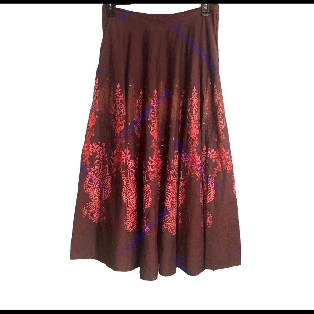 𝅺COLDWATER Creek 100% Cotton Sequins Maxi Skirt Stretch Waist Side Zip size M - Picture 4 of 5